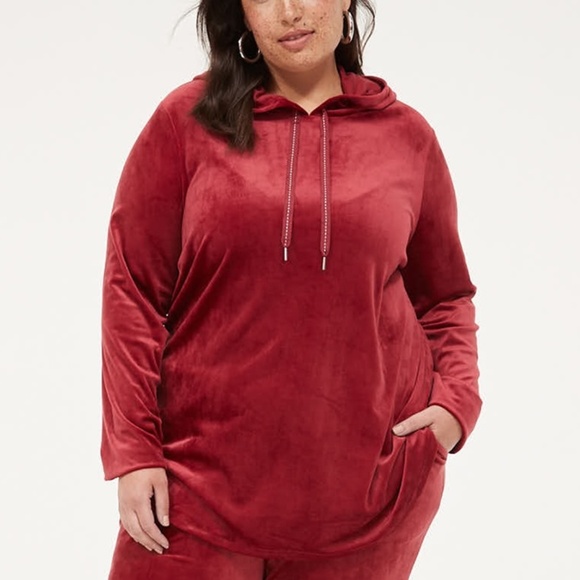 LIVI Active - Long-Sleeve Red Cozy Velour Ribbon Drawstring Hoodie - - Picture 1 of 9